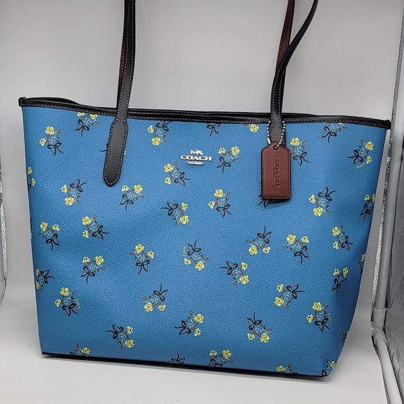 Coach City Tote with Floral Bow Print C7273 Blue Multi - Picture 1 of 8